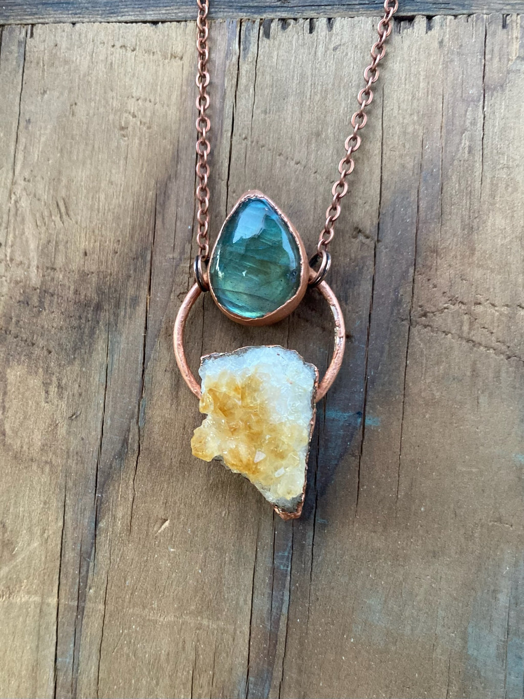 Citrine and Labradorite Copper Electroformed Necklace