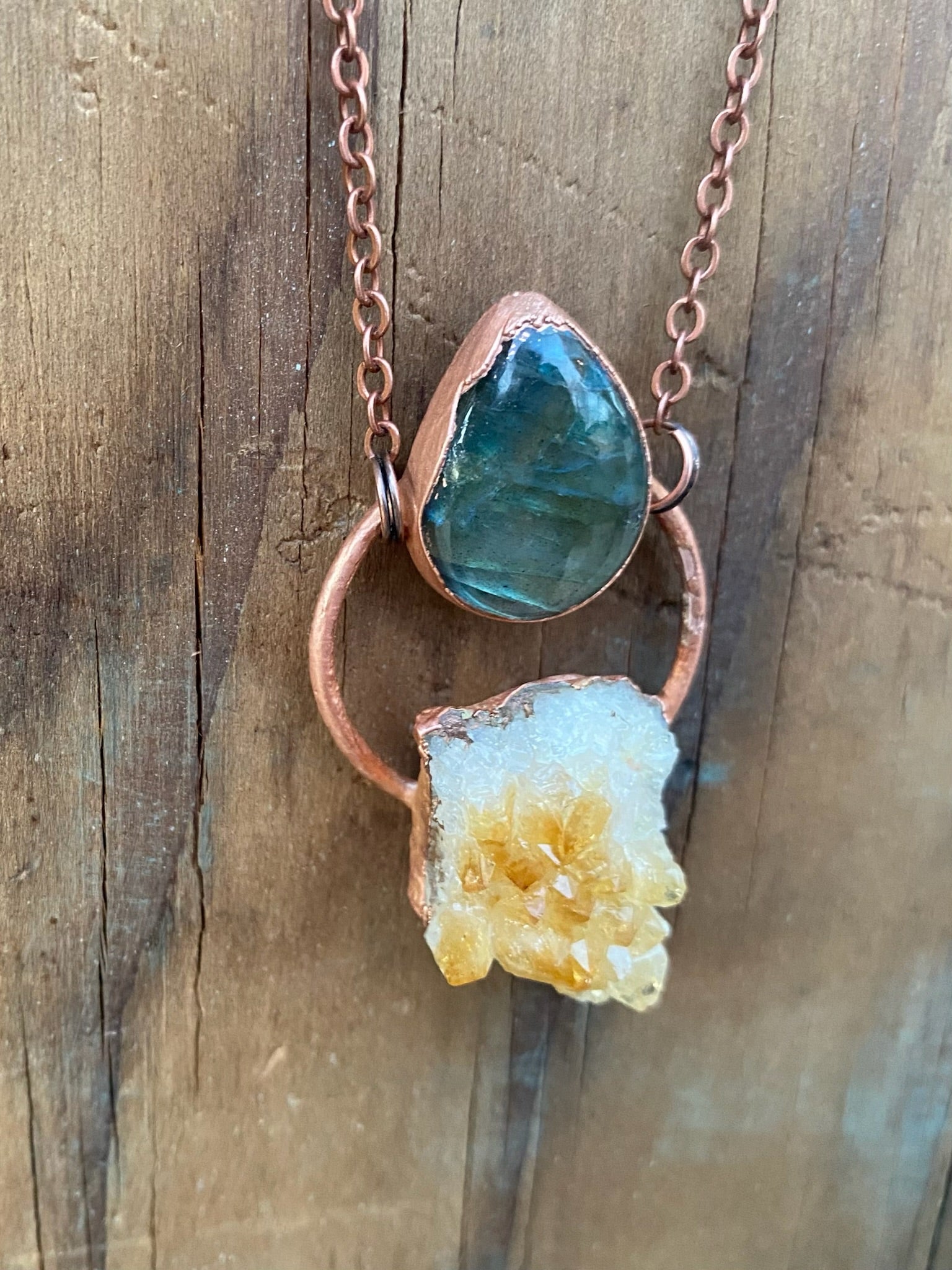 Citrine and Labradorite Copper Electroformed Necklace