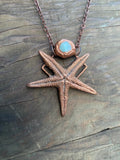 Starfish with Aquamarine Copper Electroformed Necklace