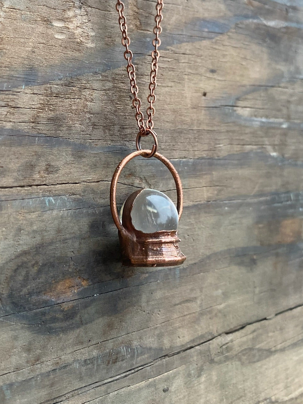 Quartz Crystal Ball Copper Electroformed Necklace