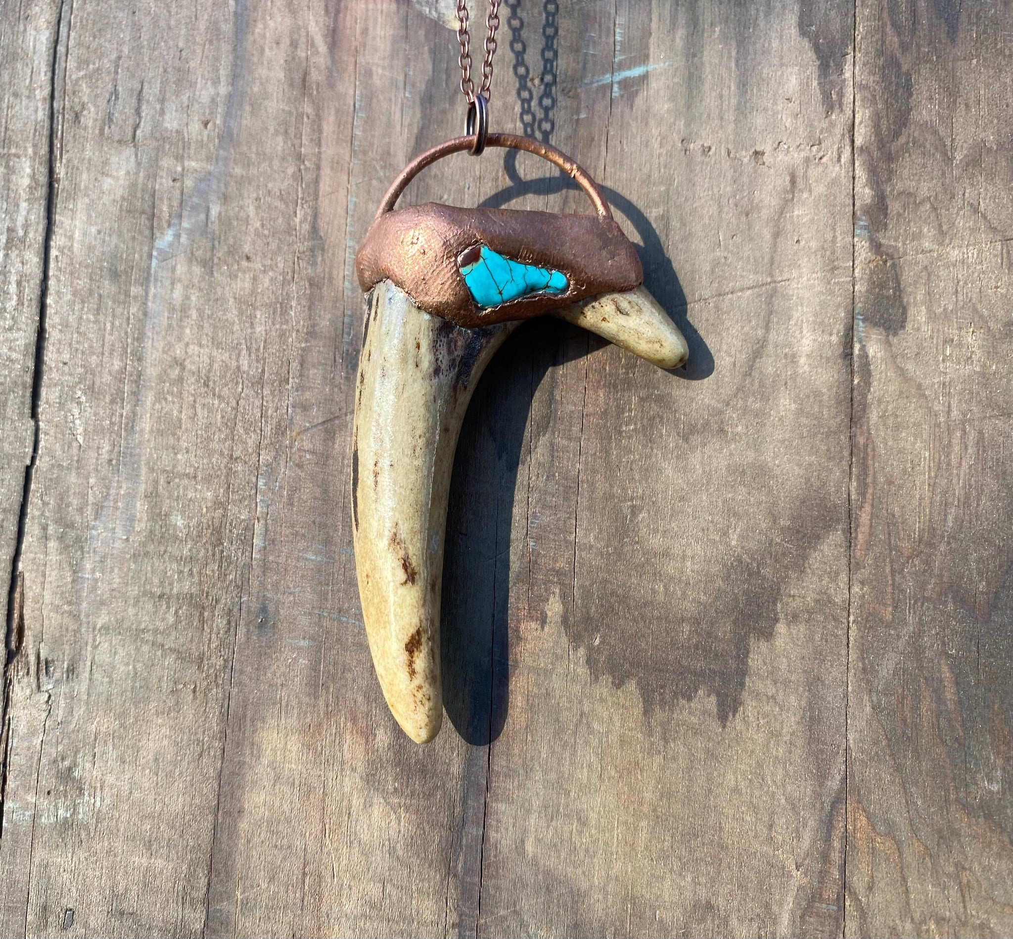 Deer Antler with Turquoise Copper Electroformed Necklace
