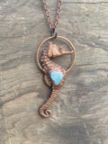 Seahorse and Aquamarine Copper Electroformed Necklace