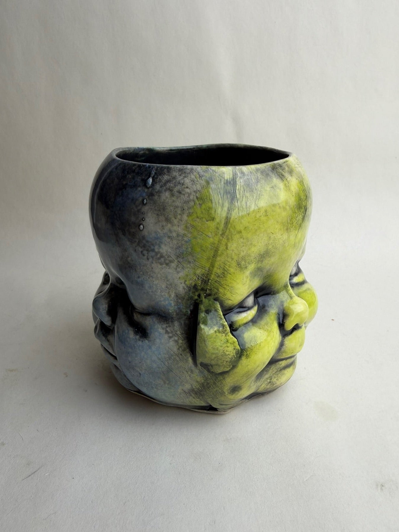 Three Face Baby Doll Head Planter