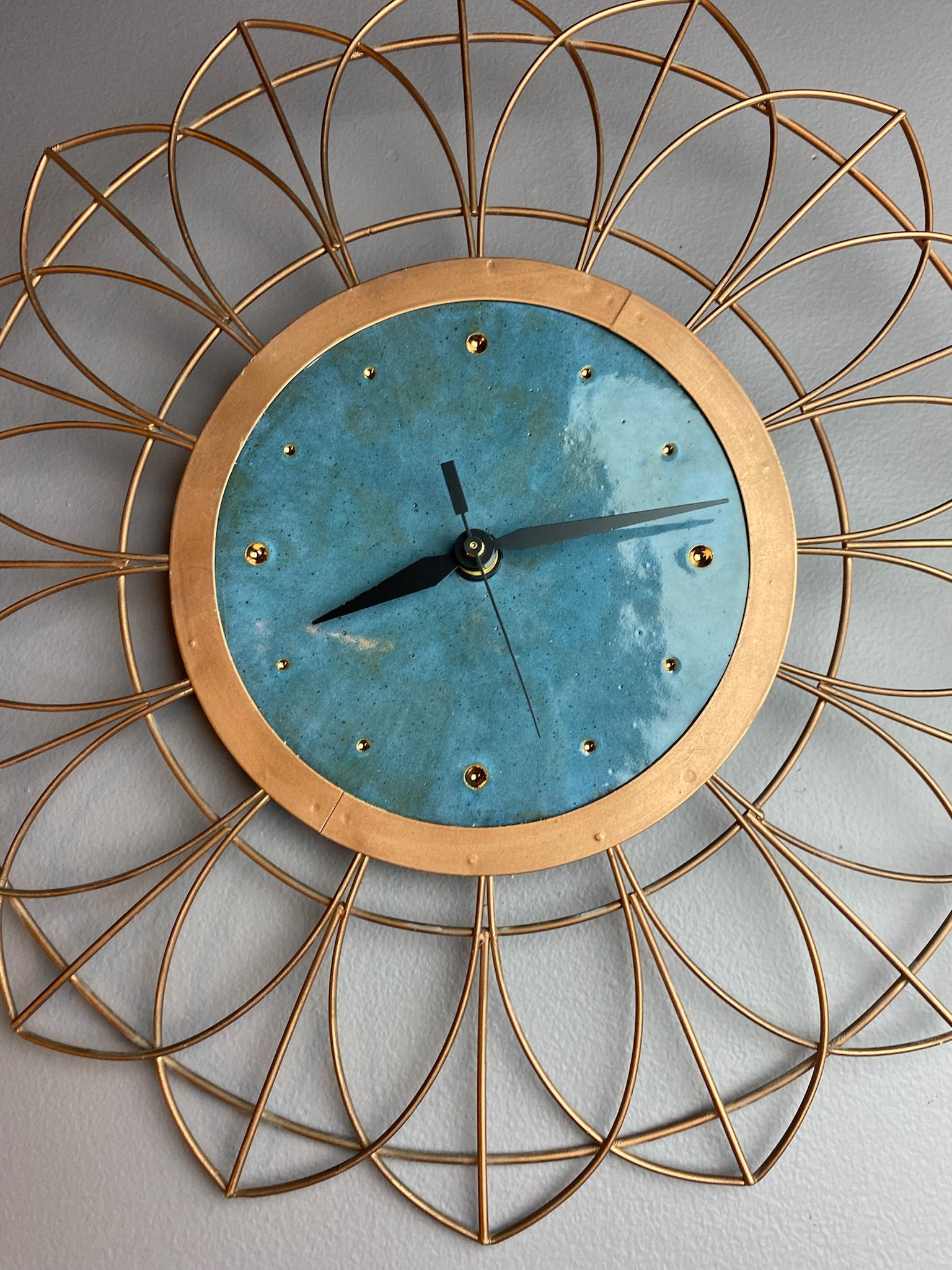Retro Wheel Thrown Clock with Copper Frame