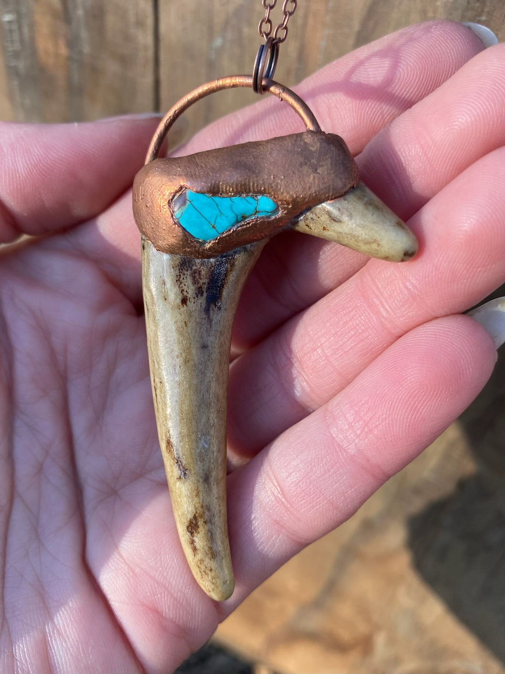 Deer Antler with Turquoise Copper Electroformed Necklace