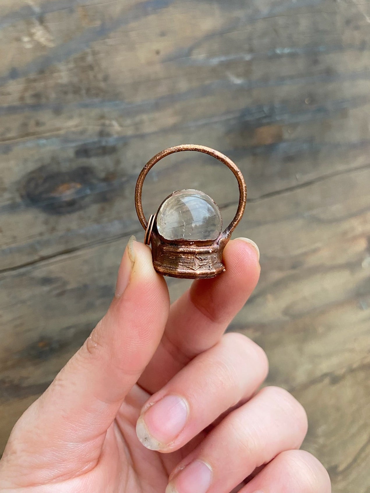 Quartz Crystal Ball Copper Electroformed Necklace