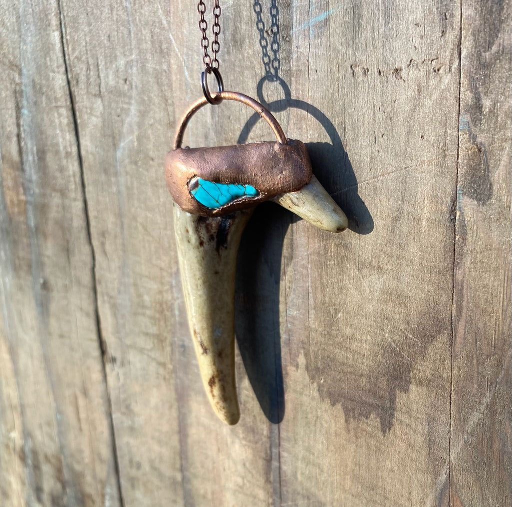 Deer Antler with Turquoise Copper Electroformed Necklace