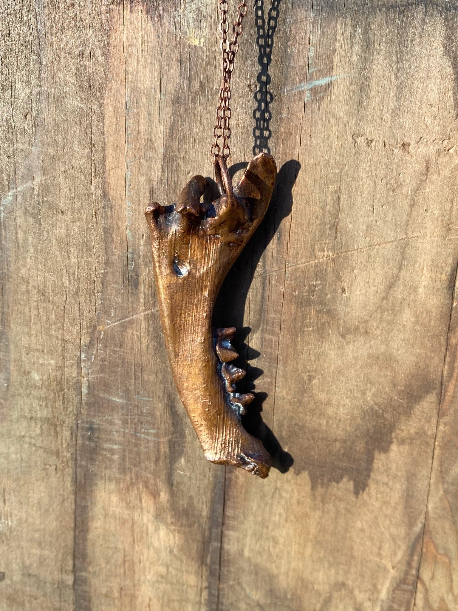 Raccoon Jaw Bone with Aura Quartz Copper Electroformed Necklace