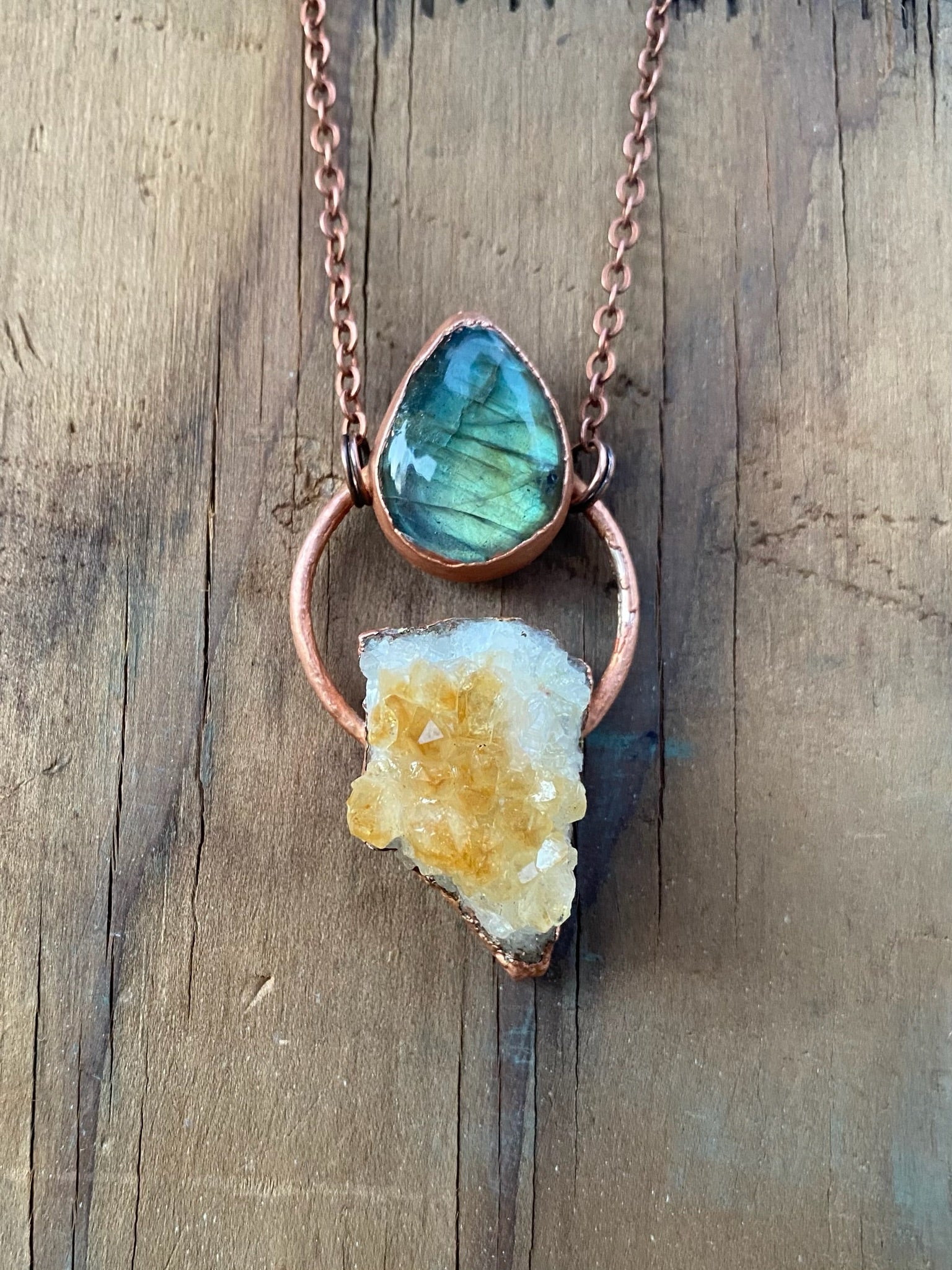 Citrine and Labradorite Copper Electroformed Necklace