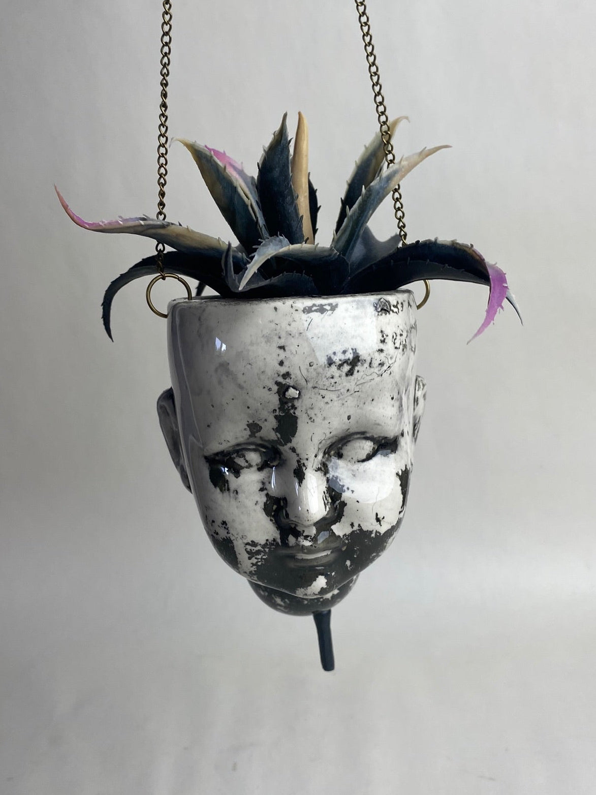 Distressed Baby Doll Head Hanging Planter