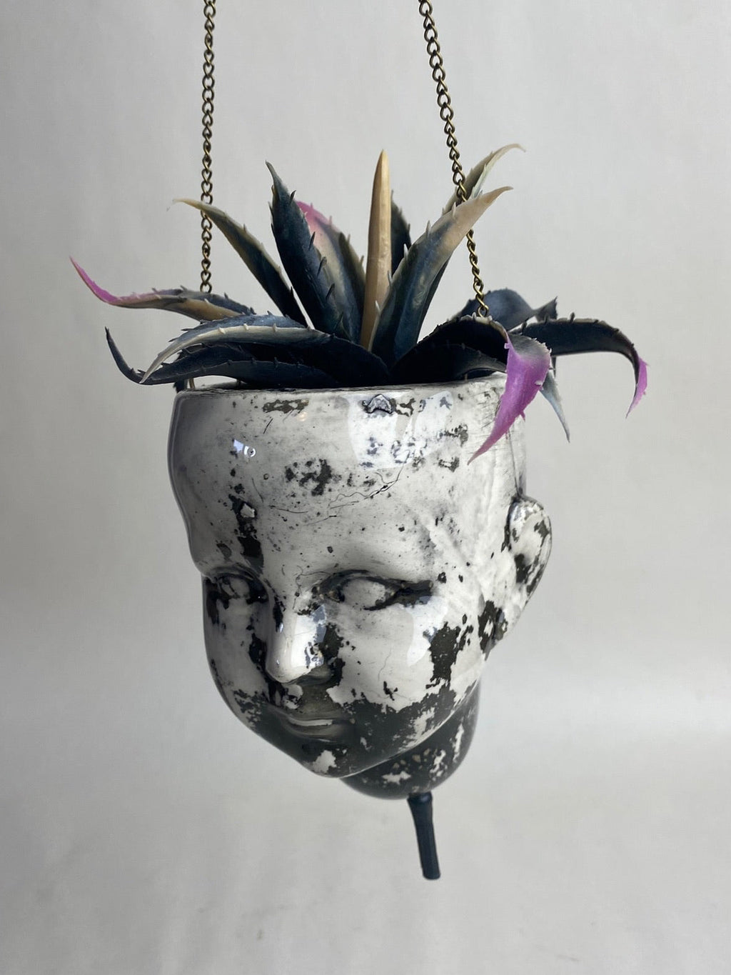 Distressed Baby Doll Head Hanging Planter
