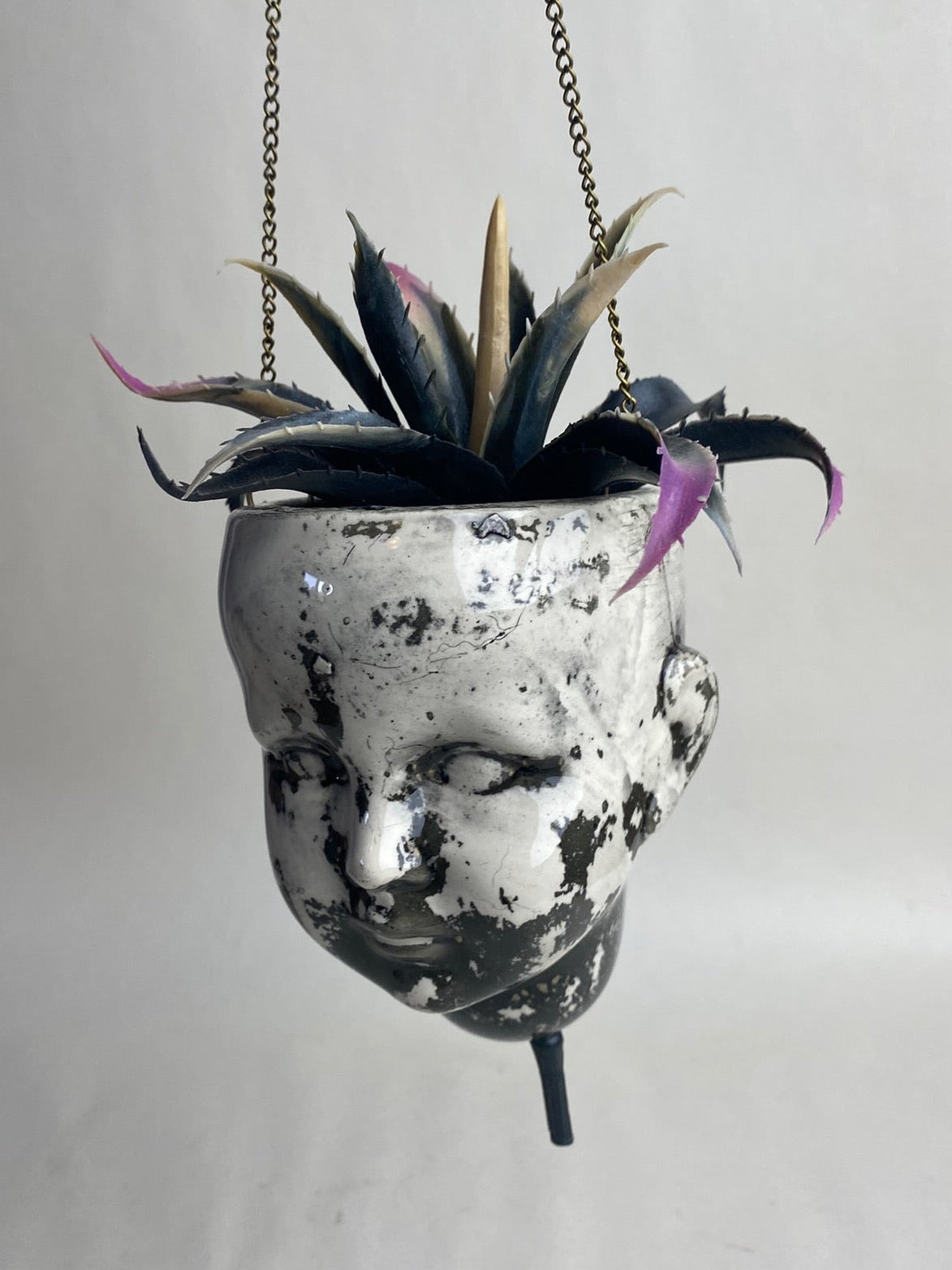 Distressed Baby Doll Head Hanging Planter