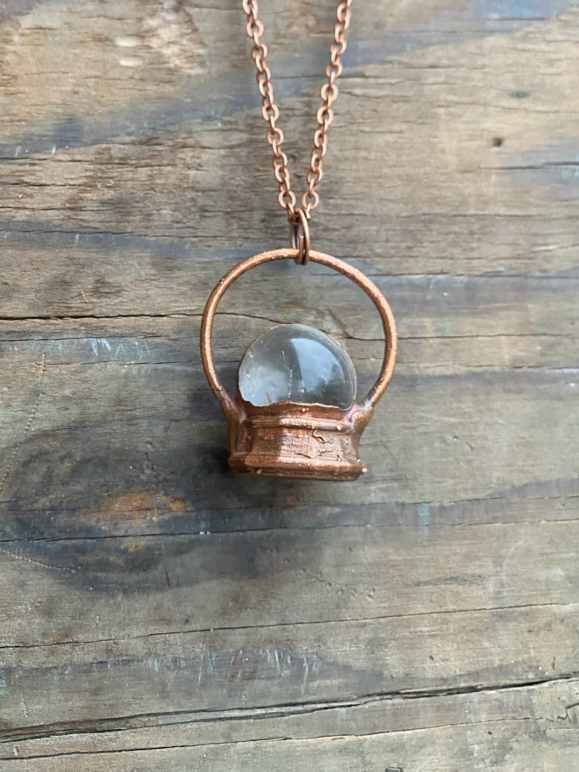 Quartz Crystal Ball Copper Electroformed Necklace