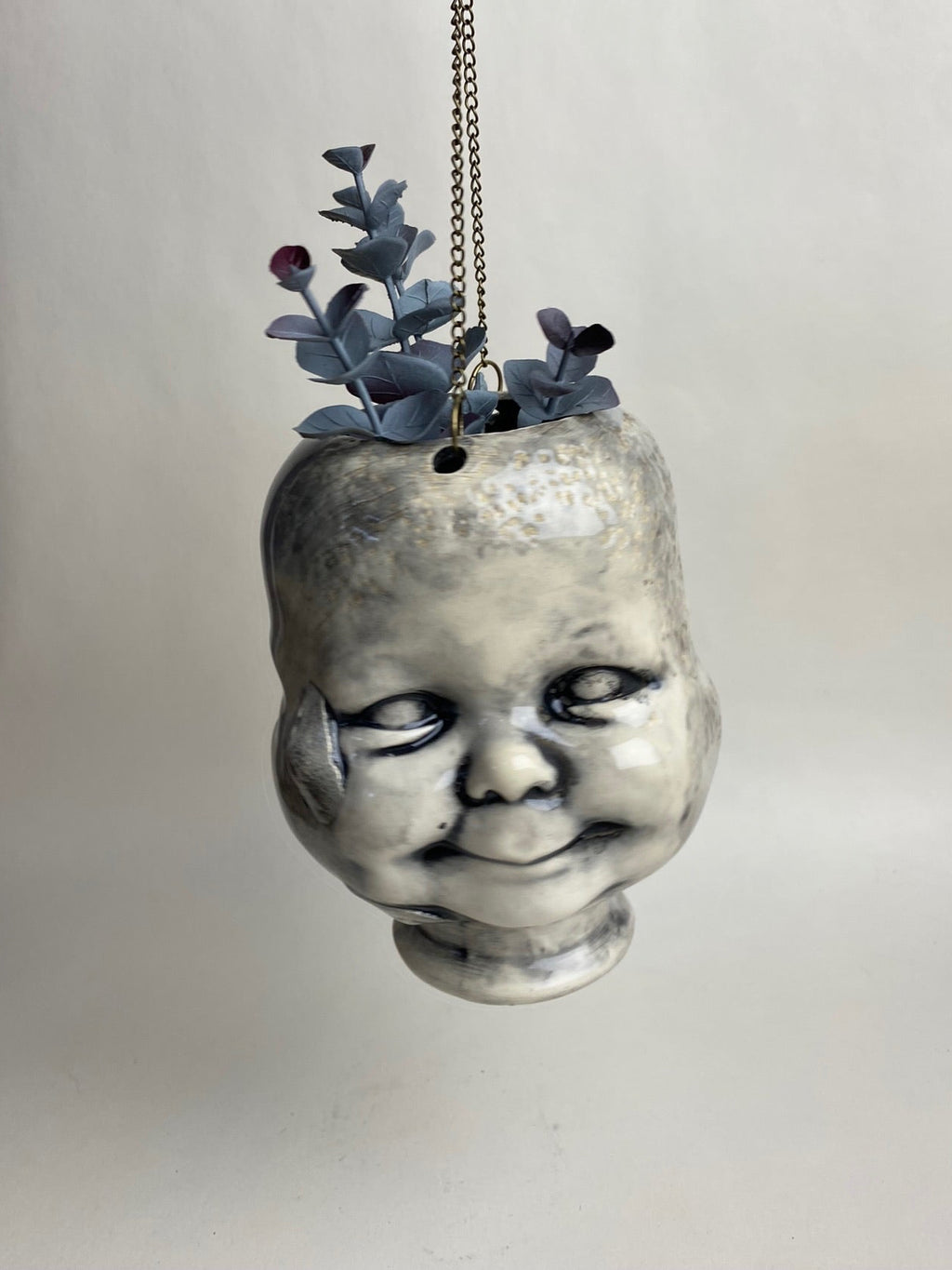 Three Face Baby Doll Head Hanging Planter