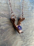 Raccoon Jaw Bone with Amethyst Copper Electroformed Necklace