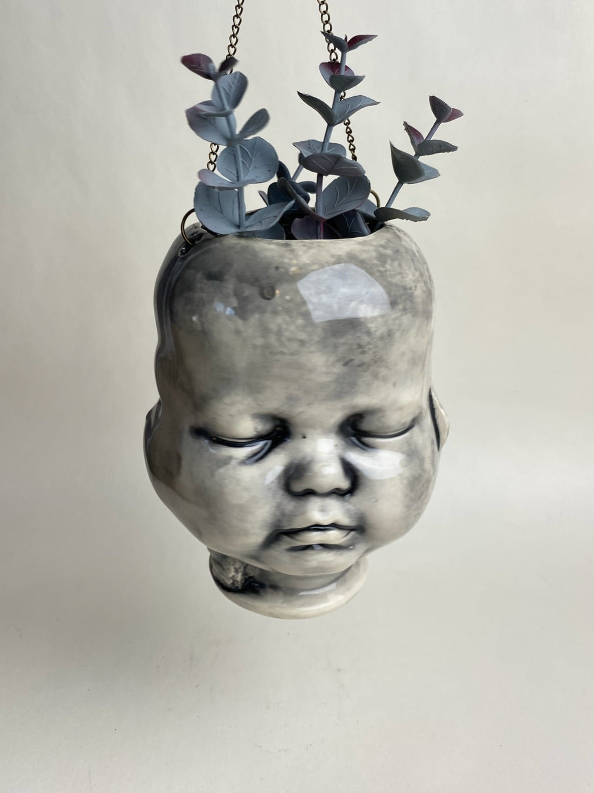Three Face Baby Doll Head Hanging Planter