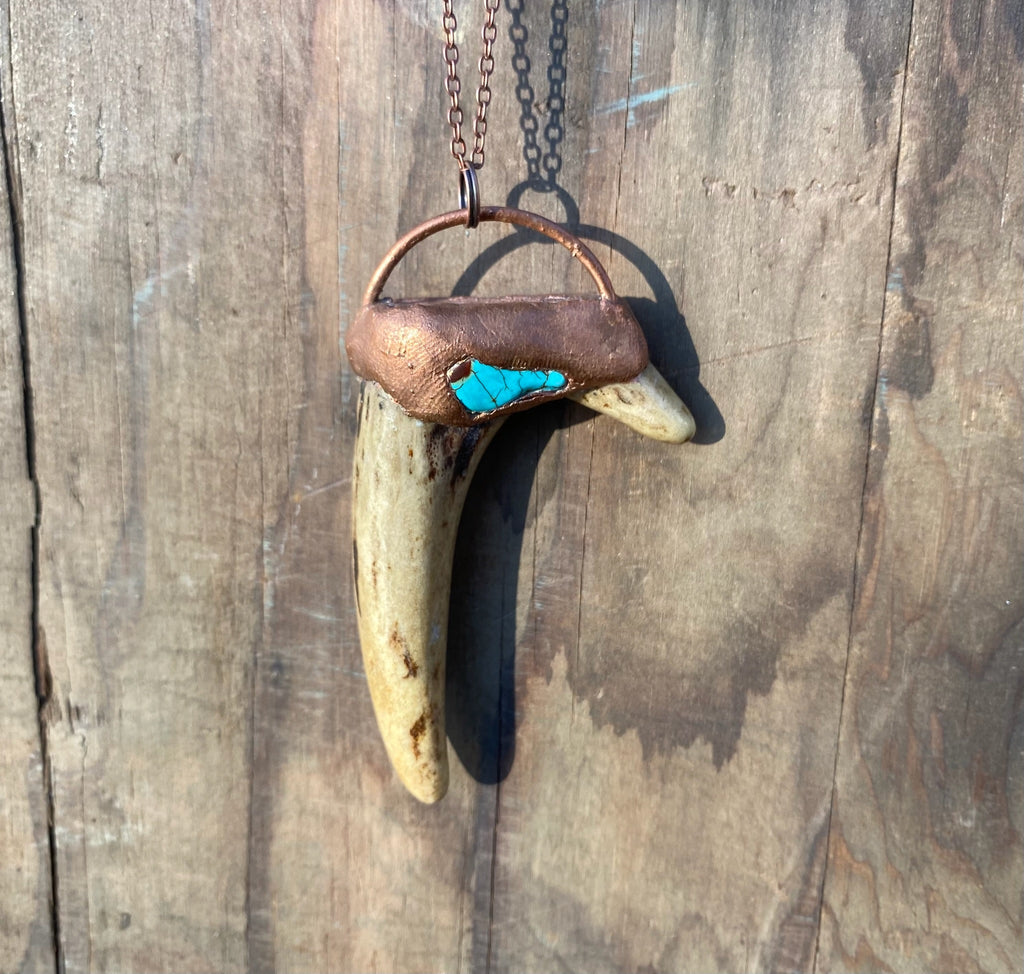 Deer Antler with Turquoise Copper Electroformed Necklace