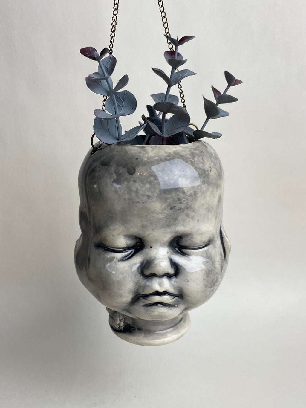 Three Face Baby Doll Head Hanging Planter