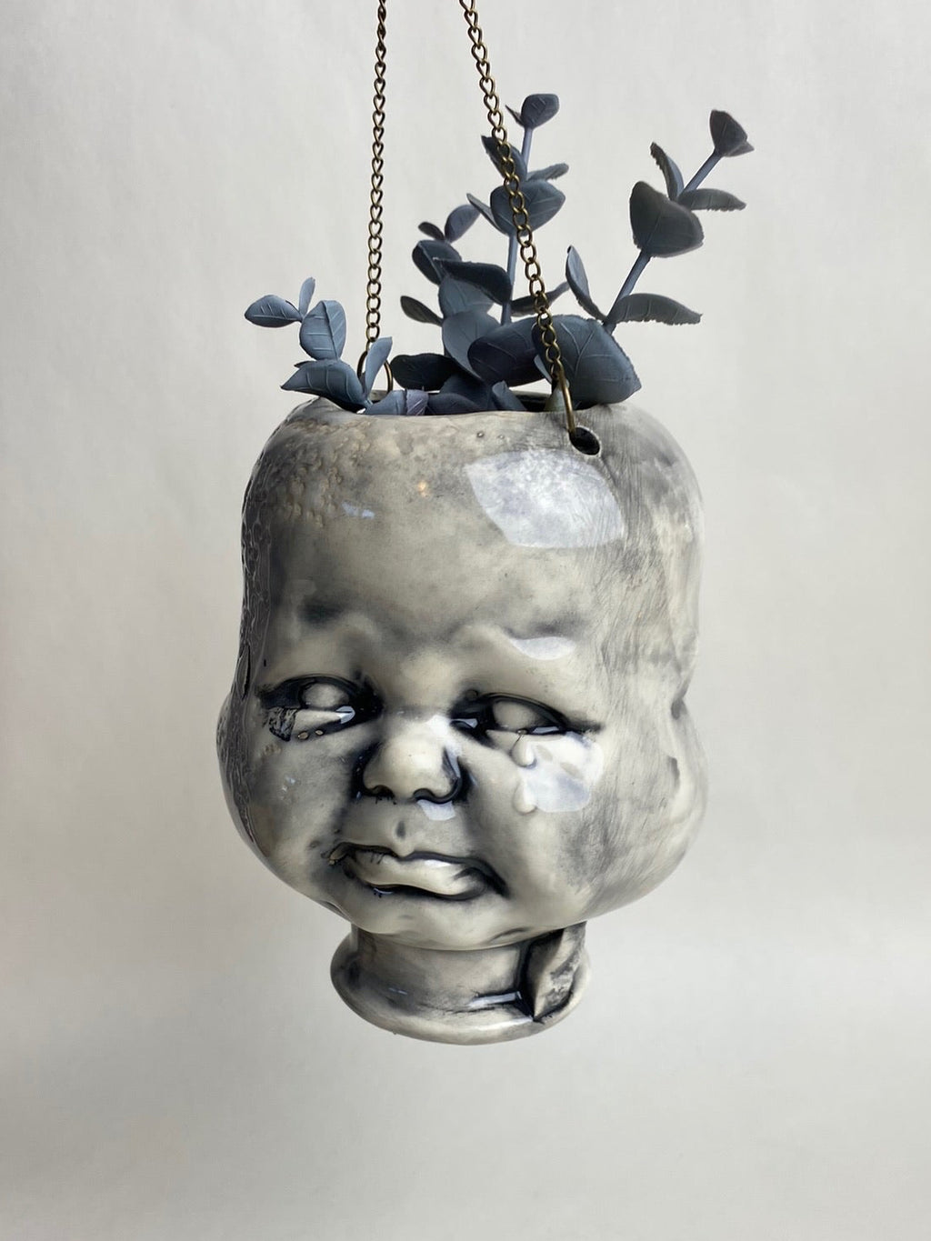 Three Face Baby Doll Head Hanging Planter