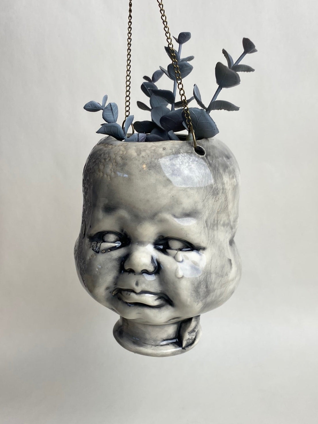 Three Face Baby Doll Head Hanging Planter