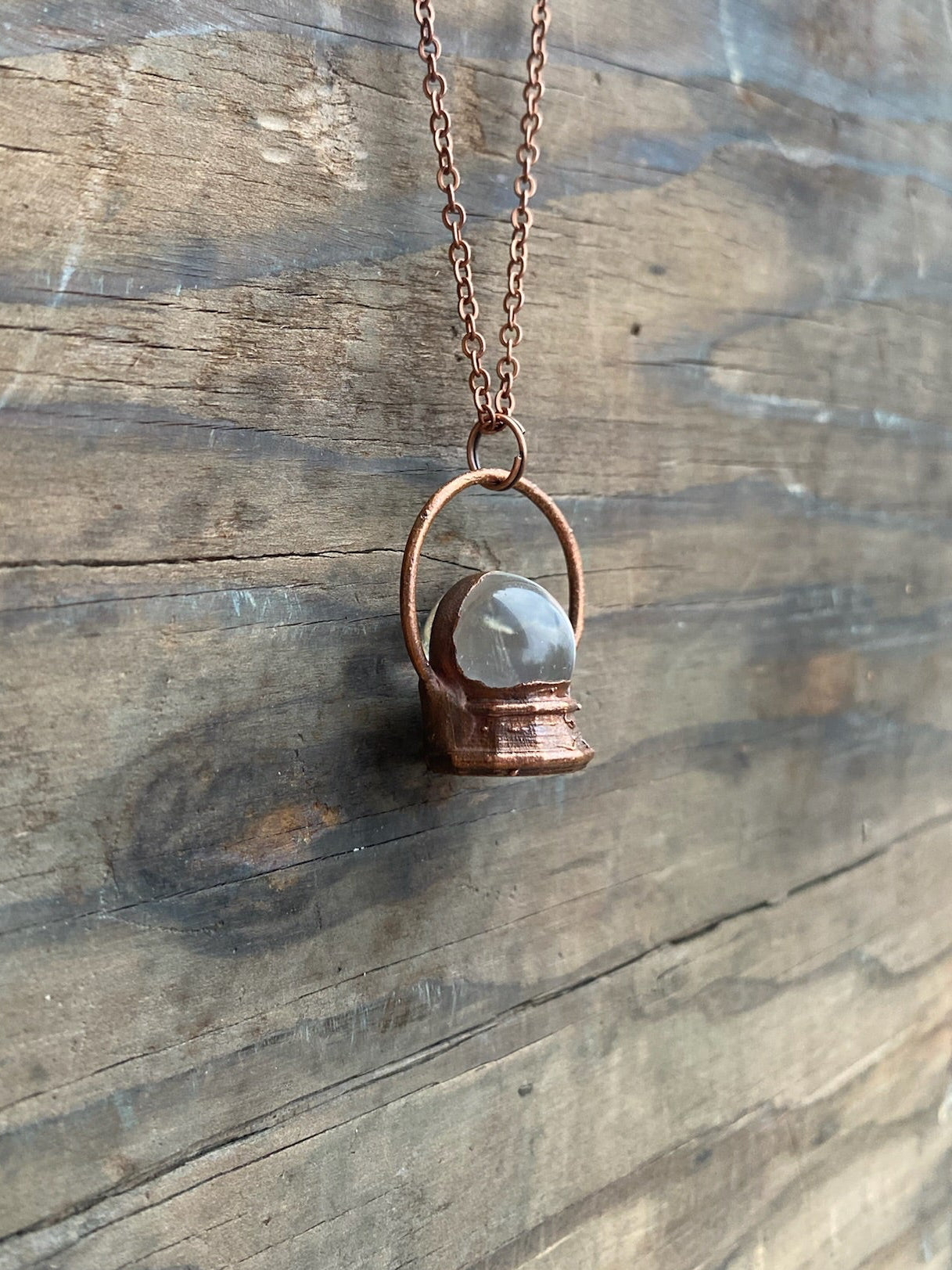 Quartz Crystal Ball Copper Electroformed Necklace