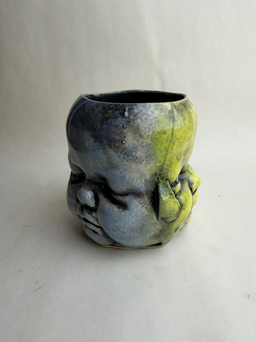 Three Face Baby Doll Head Planter
