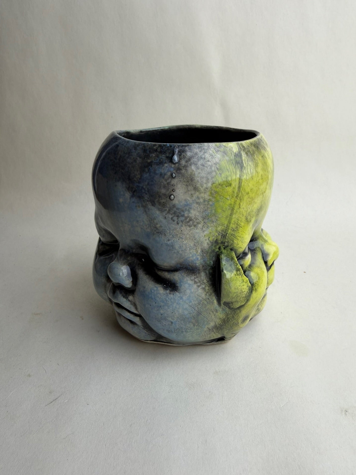 Three Face Baby Doll Head Planter
