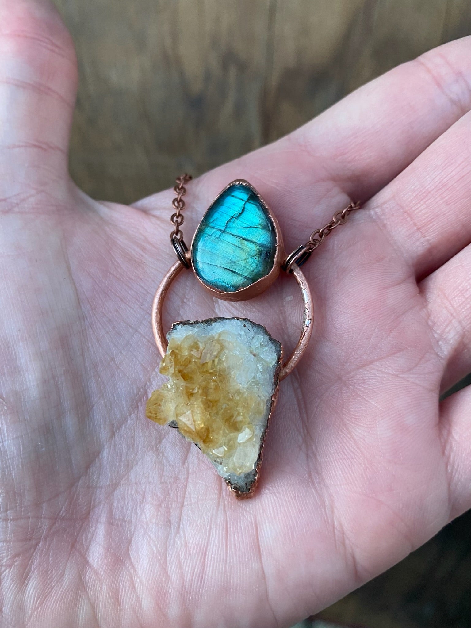 Citrine and Labradorite Copper Electroformed Necklace