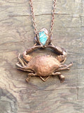 Crab and Aquamarine Copper Electroformed Necklace