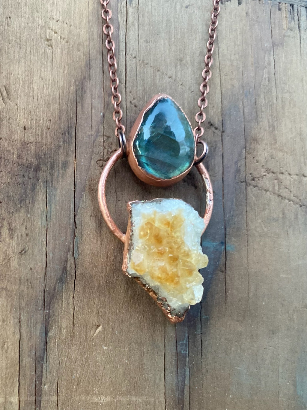 Citrine and Labradorite Copper Electroformed Necklace