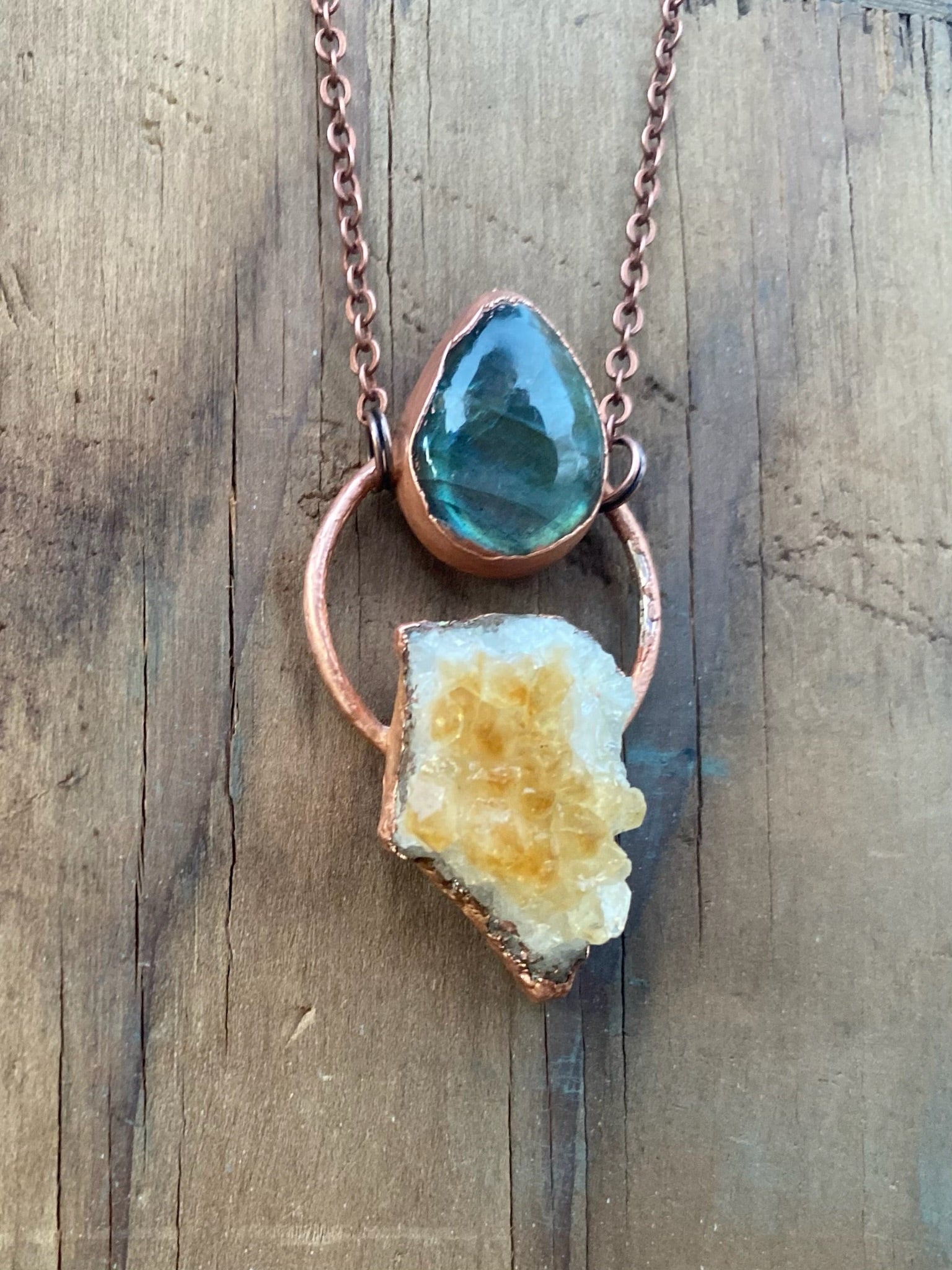 Citrine and Labradorite Copper Electroformed Necklace