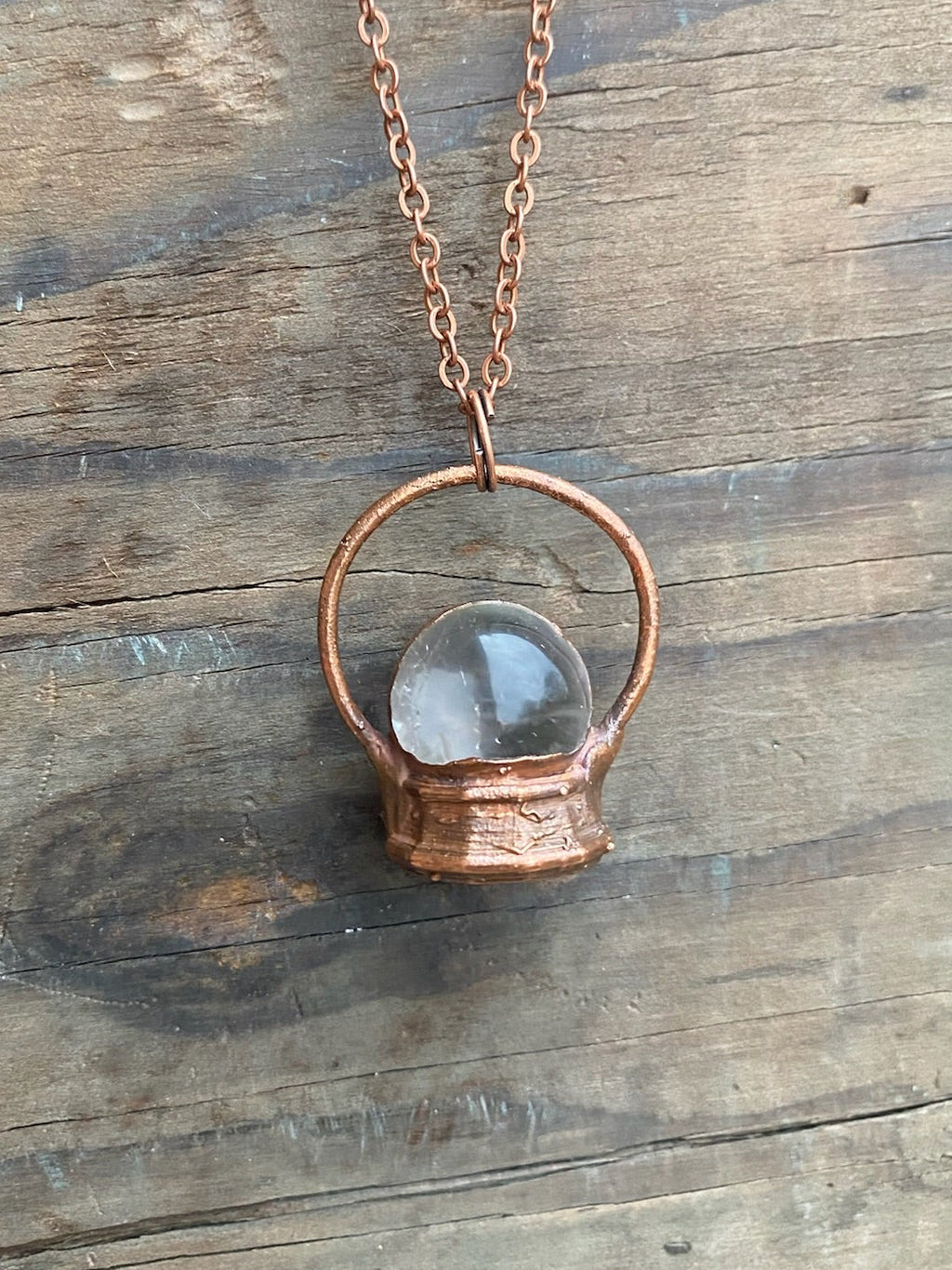 Quartz Crystal Ball Copper Electroformed Necklace