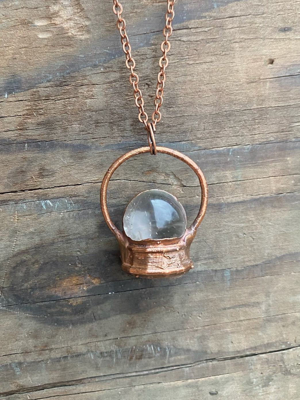 Quartz Crystal Ball Copper Electroformed Necklace