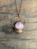 Rose Quartz Crystal Ball Copper Electroformed Necklace