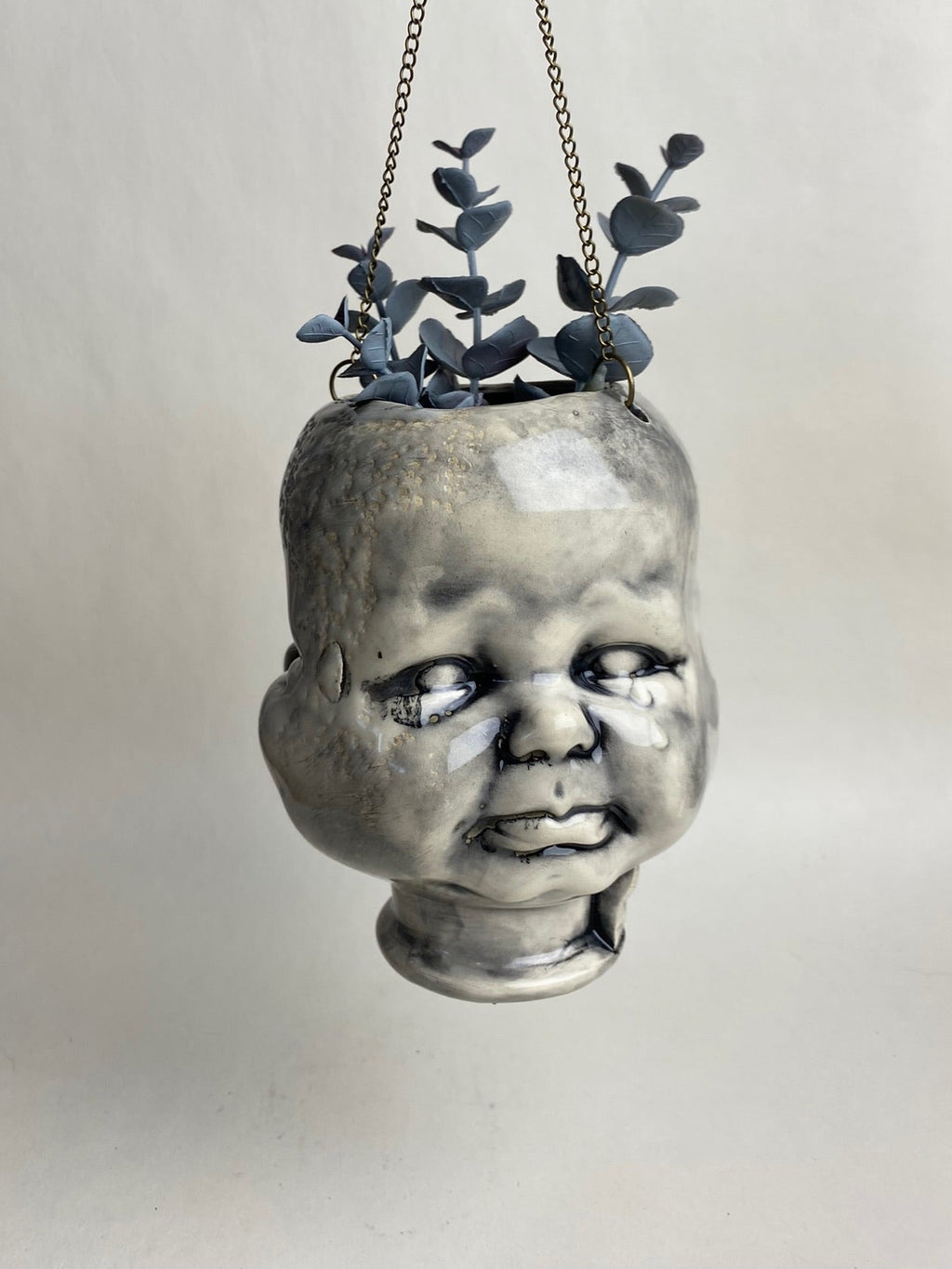 Three Face Baby Doll Head Hanging Planter