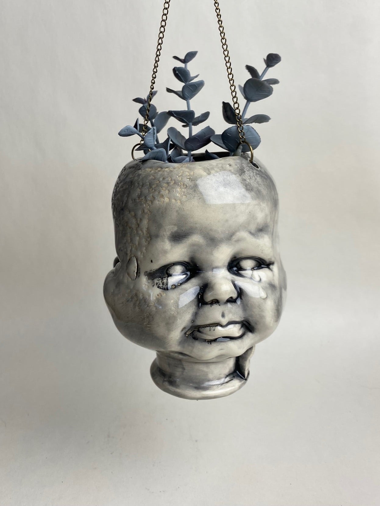 Three Face Baby Doll Head Hanging Planter