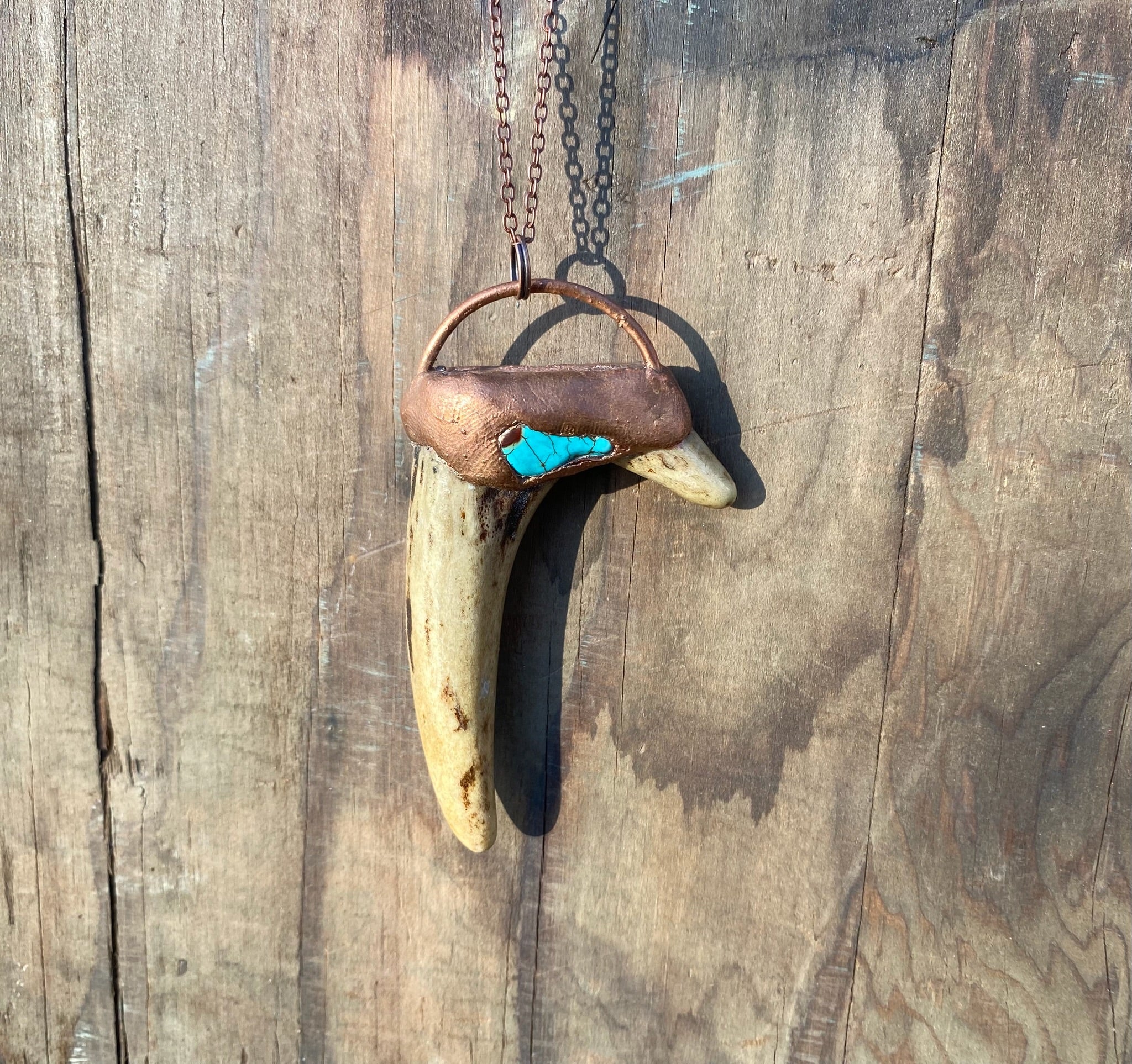 Deer Antler with Turquoise Copper Electroformed Necklace