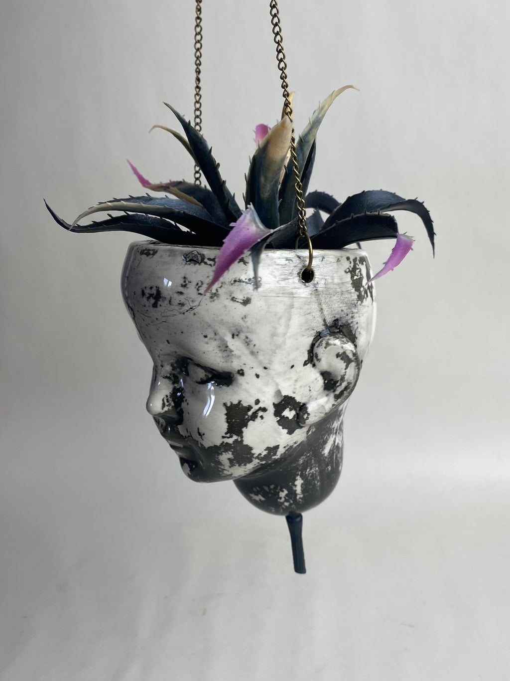 Distressed Baby Doll Head Hanging Planter