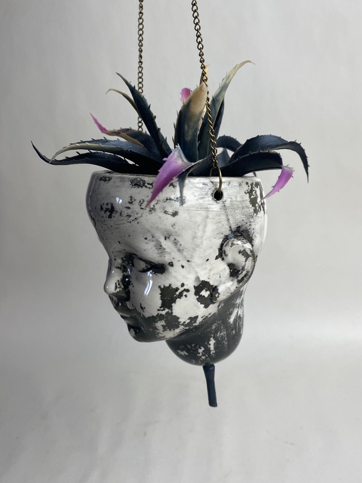 Distressed Baby Doll Head Hanging Planter