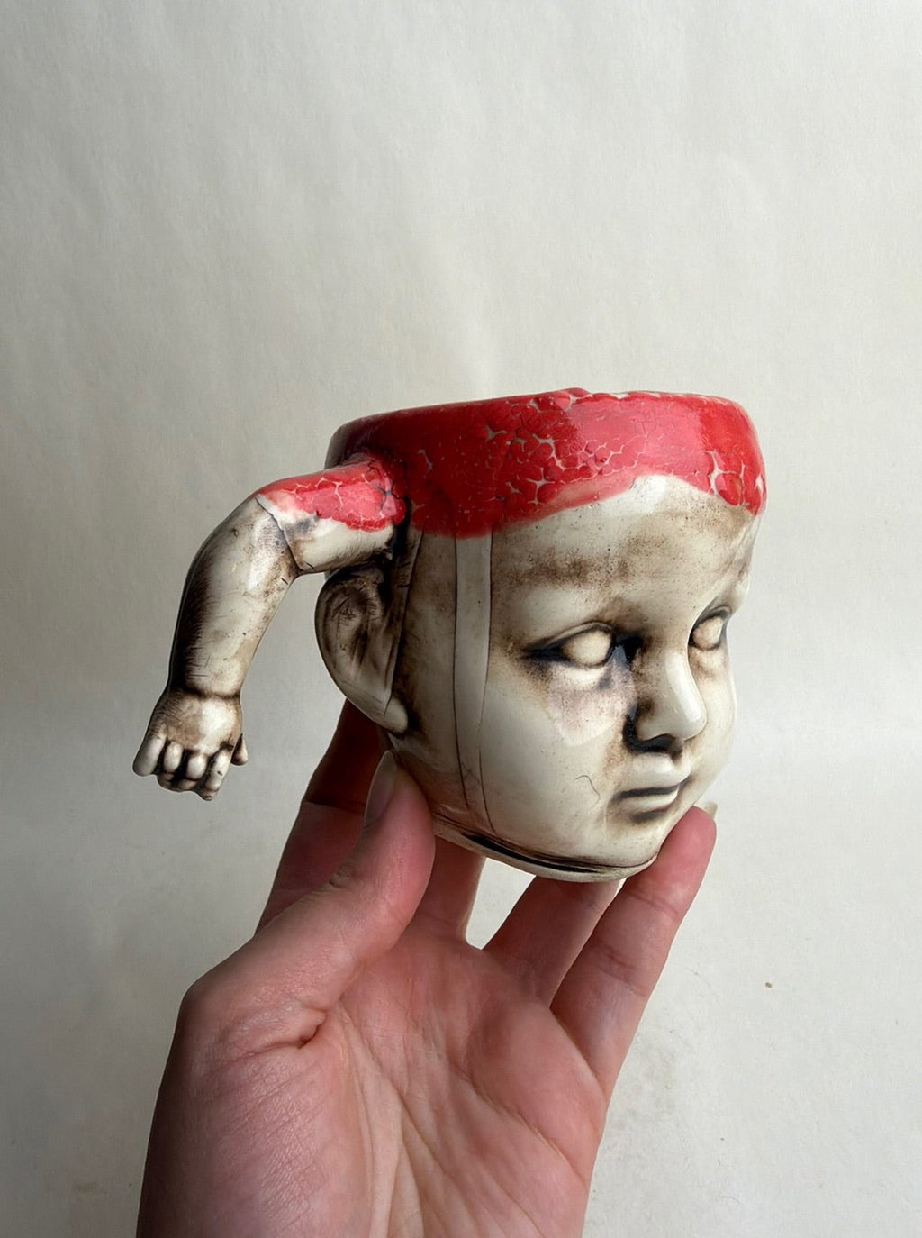 Doll Head Mug With Doll Arm Handle