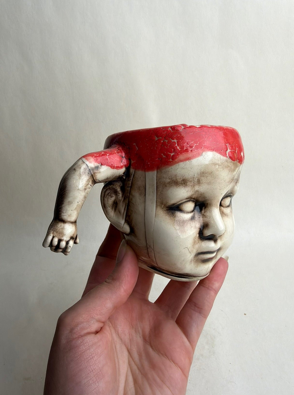 Doll Head Mug With Doll Arm Handle