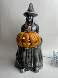 Large Vintage Style Witch with Jack-o-lantern Light