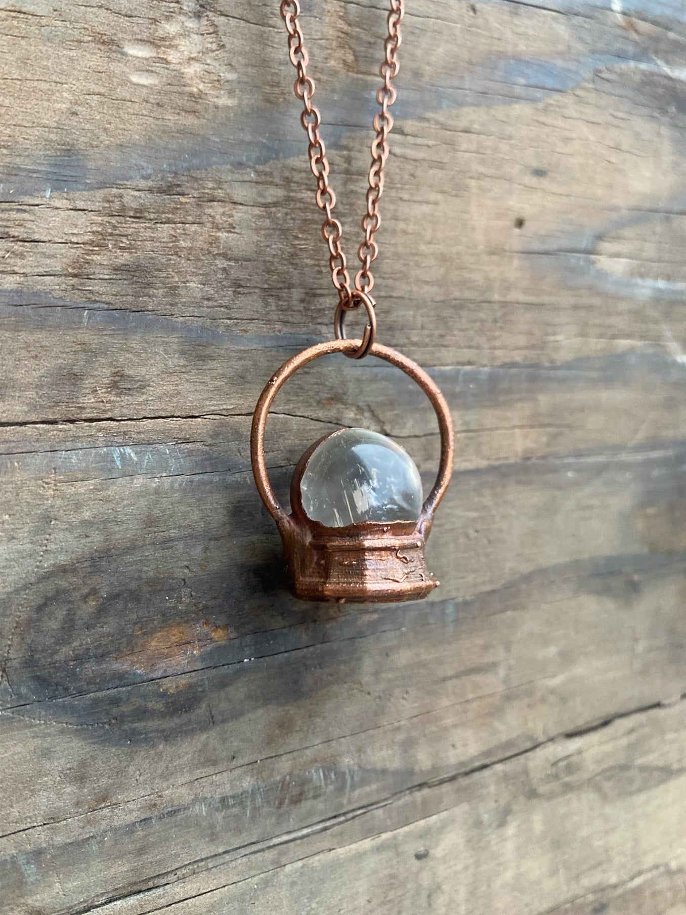 Quartz Crystal Ball Copper Electroformed Necklace