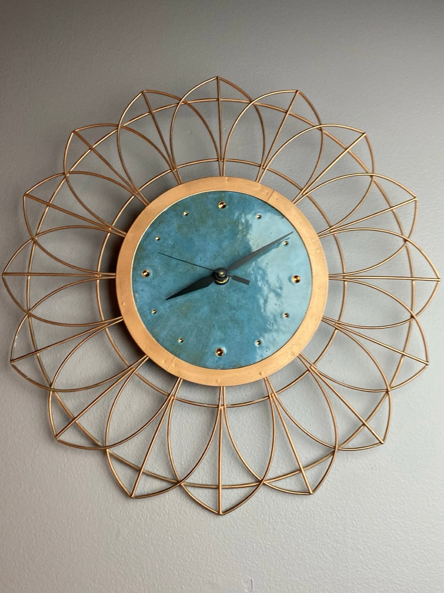 Retro Wheel Thrown Clock with Copper Frame